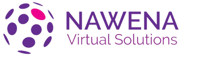 A globe made of purple circles, with a pink circle at the top of the globe. Beside that globe the name of the company "Nawena" is written in all caps, and "Virtual Solutions" is written in small letters, and in a lighter shade ofpurple than the rest of the logo